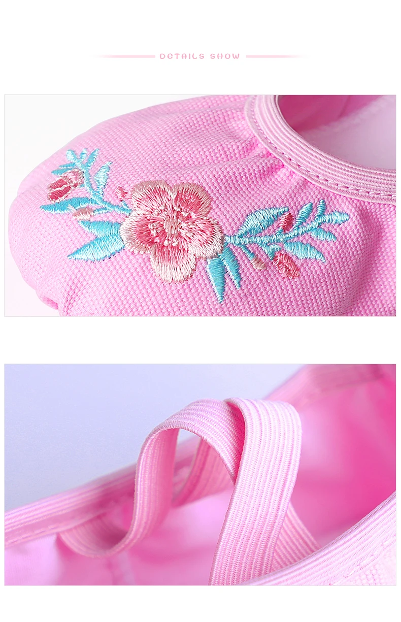 Girls Ballet Shoes Embroider Kids Dance Slippers Split Sole Gymnastics Dancing Shoes Pink Classical Dancing Shoes