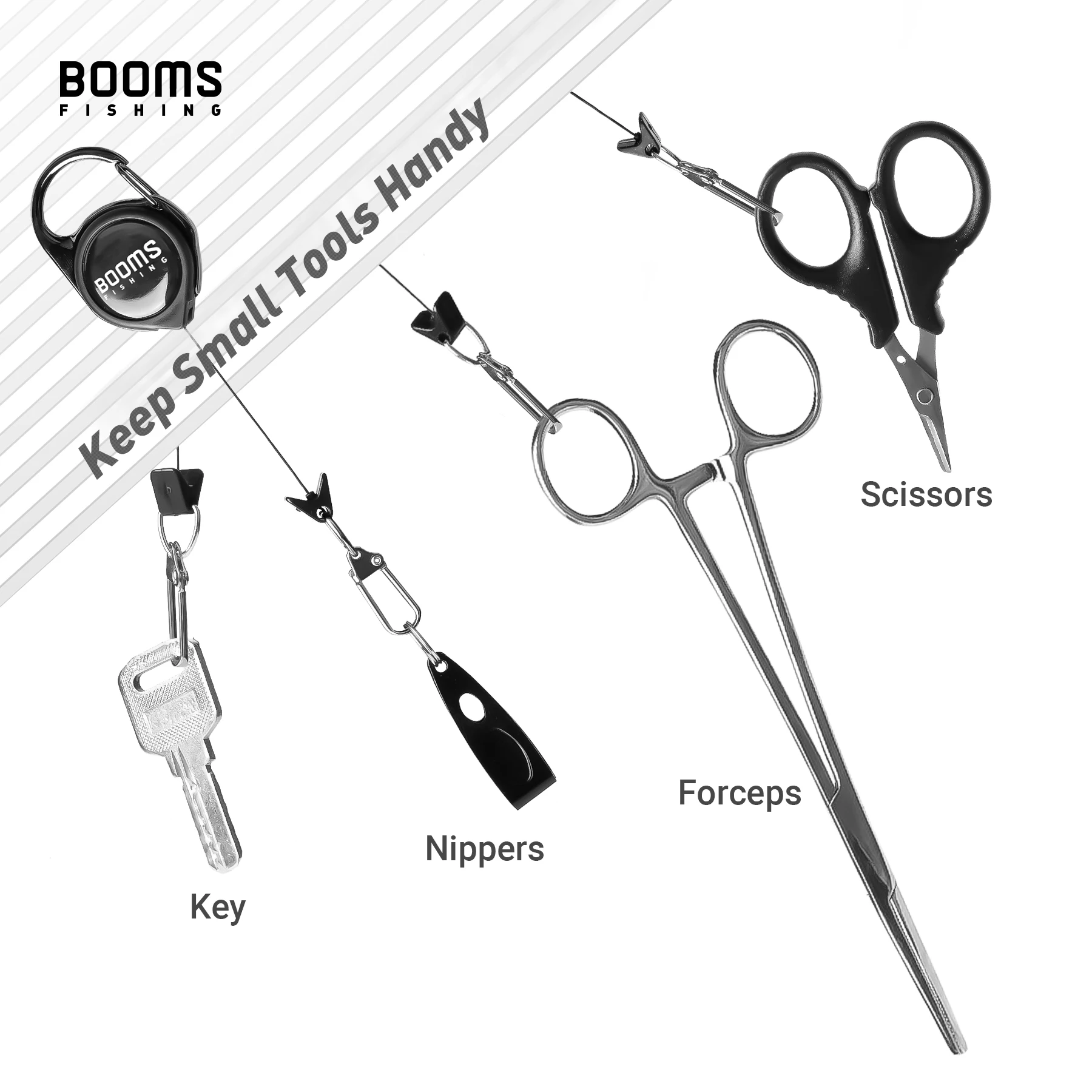 Booms Fishing S01 Braid Line Scissor Fishing Line Scissors with Retractable Badge Holder Carabiner Tackle Boxes Accessorie