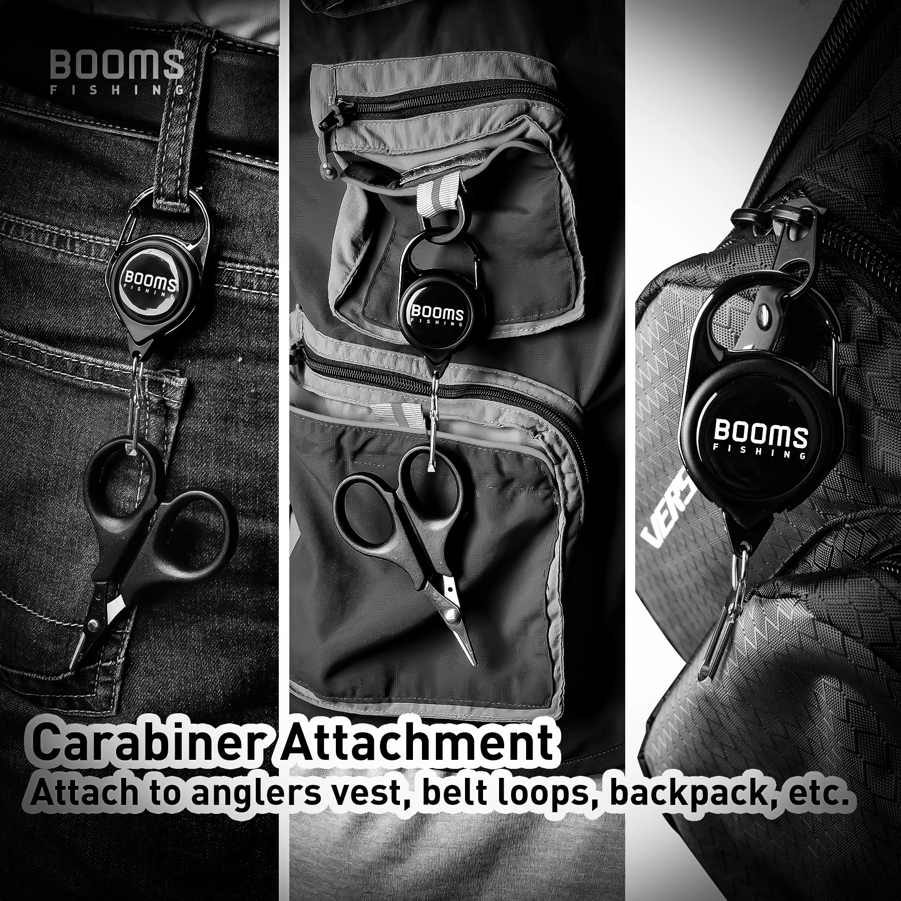 Booms Fishing S01 Braid Line Scissor Fishing Line Scissors with Retractable Badge Holder Carabiner Tackle Boxes Accessorie