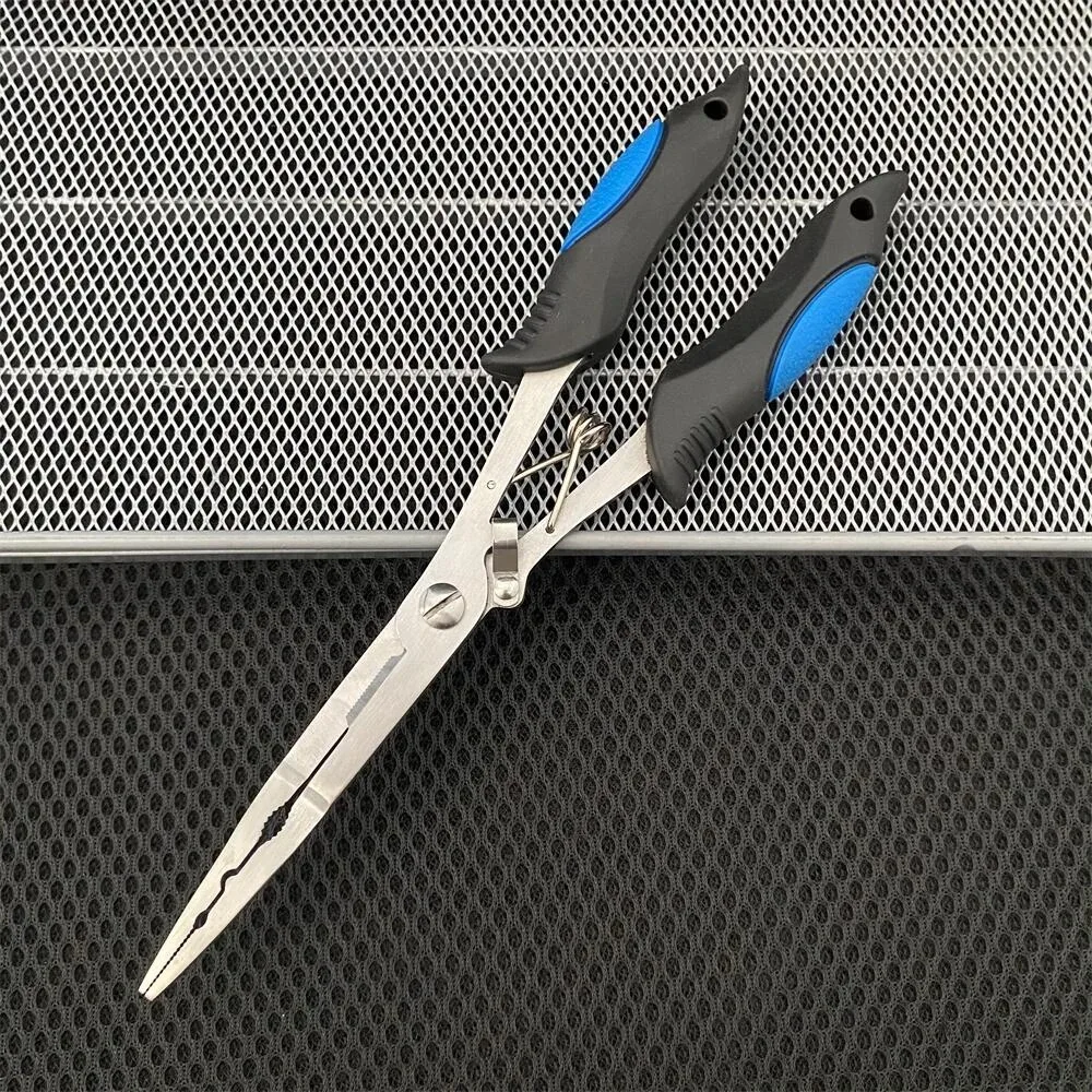 11.8in Multifunctional Luya Pliers Stainless Steel Fishing Pliers Fishing Accessories Fish Mouth Pliers Hook with Rubber Handle