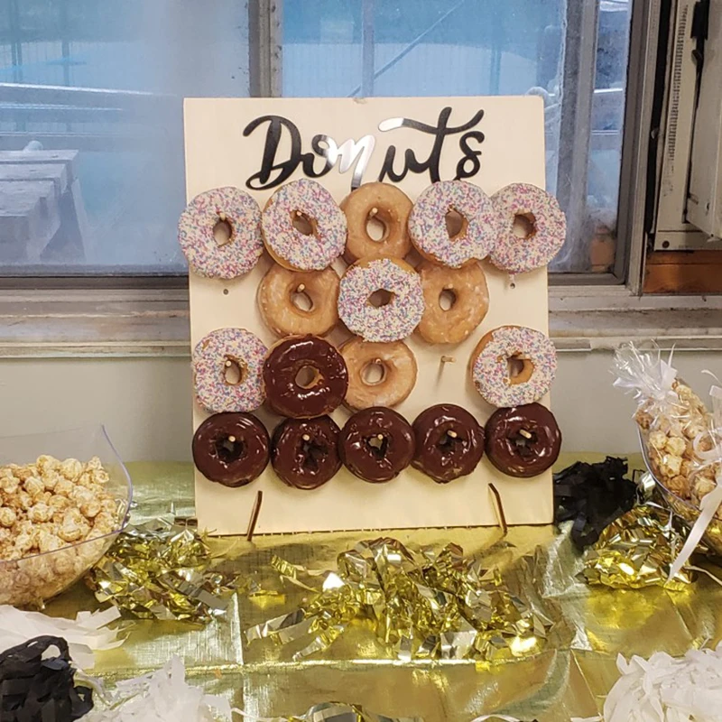 1set Wooden Donut Wall Stand Donut Holder Wedding Birthday Dount Party Decorations Kids Girl Baby Shower Donut Party Decoration