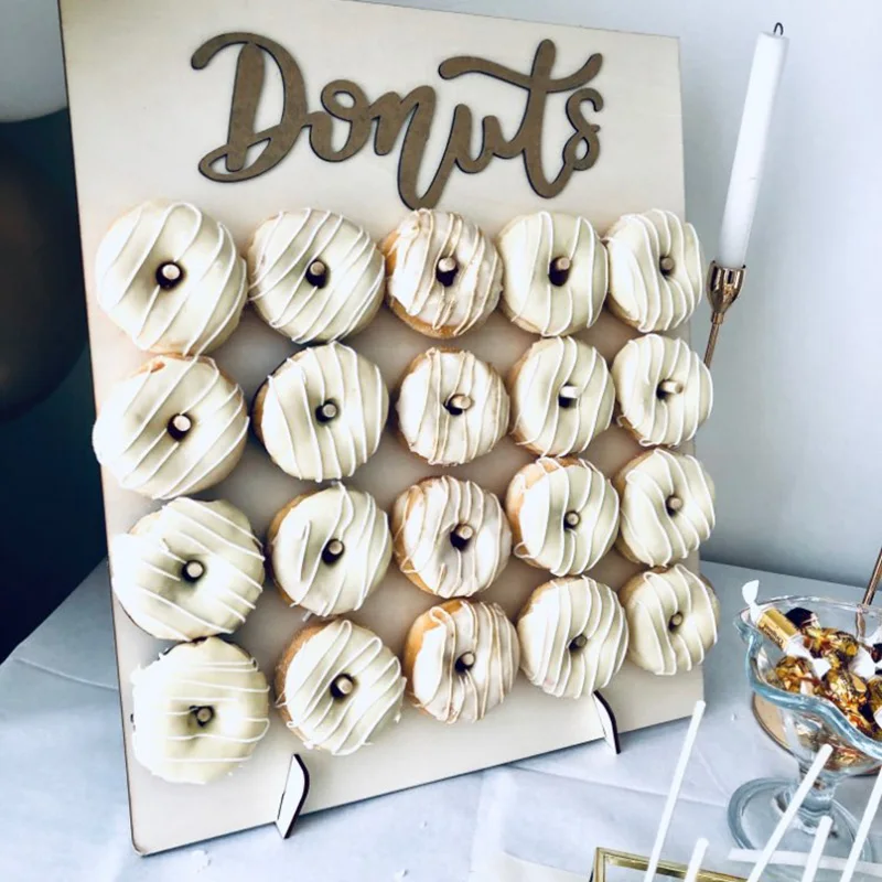 1set Wooden Donut Wall Stand Donut Holder Wedding Birthday Dount Party Decorations Kids Girl Baby Shower Donut Party Decoration