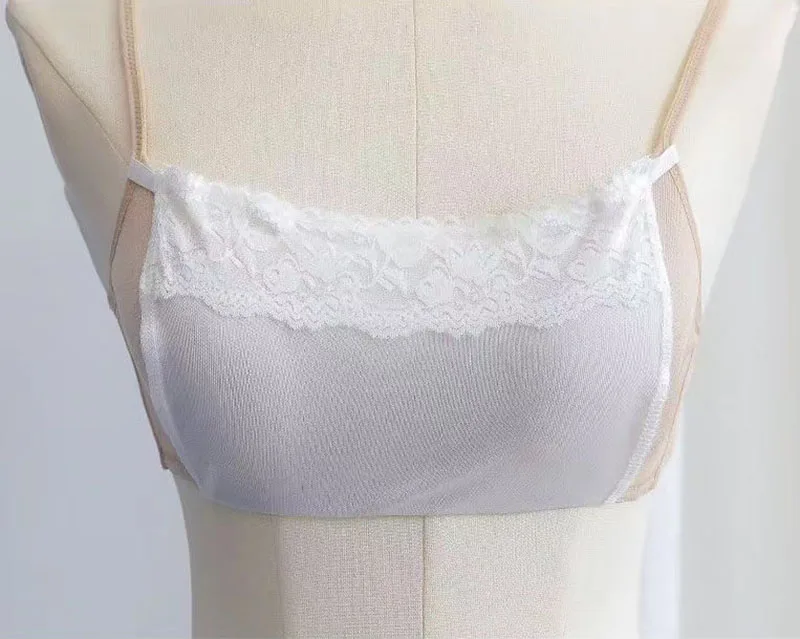 New Silk Tube Bra With Elastic Band Women Easy Clip-on Lace Solid Color Mock Camisole Insert Wrapped Chest Tube Tops Fake Collar