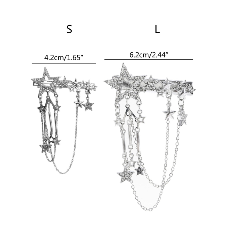 Punk Hair Clip for Women Girl Vintage Crystal Star Tassel Hairpins Harajuku Y2K Fashion Headwear Hair Jewelry Accessory