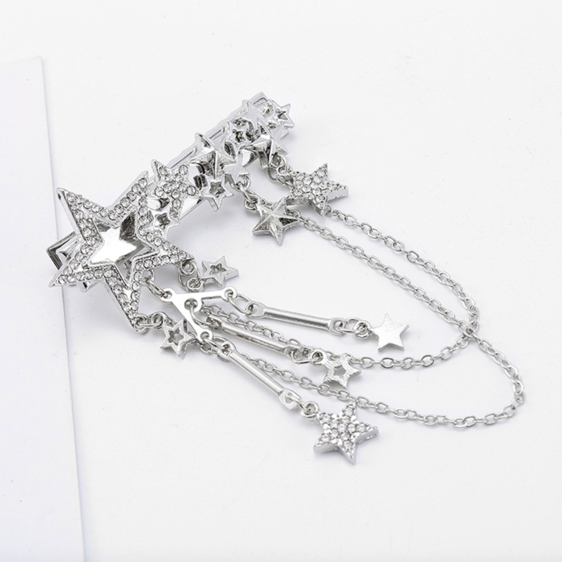 Punk Hair Clip for Women Girl Vintage Crystal Star Tassel Hairpins Harajuku Y2K Fashion Headwear Hair Jewelry Accessory