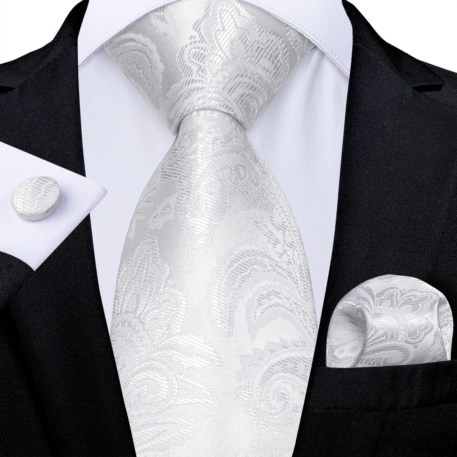 2023 Fashion Men's Tie Set Hanky Cufflink with Tie Tack Silver Ring 8cm Solid Classic Wedding Party Accessories Gravata Gift