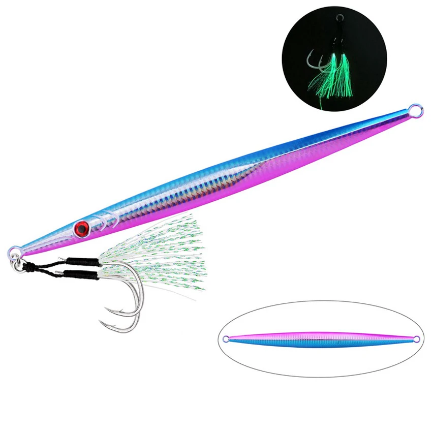 1pcs Iron Plate Jig Sea Fishing Long Strip Quick-Drawing Iron Plate Fish Fast Sinking And Slow Shaking Luminous Iron Plate 100g