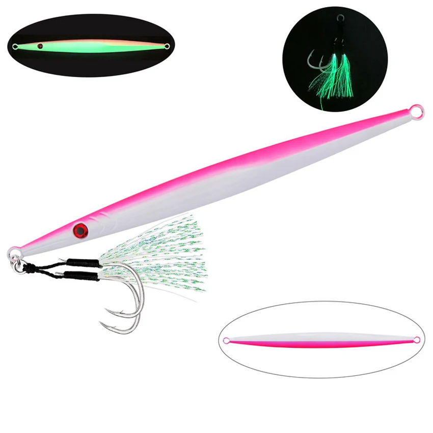 1pcs Iron Plate Jig Sea Fishing Long Strip Quick-Drawing Iron Plate Fish Fast Sinking And Slow Shaking Luminous Iron Plate 100g