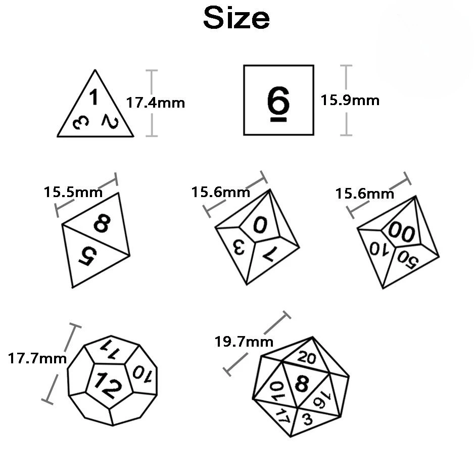 DND Dice RPG Dice Acrylic Dice Multiple Colours Starlight Effect 7 Dice Set Retro Font Style for Board Game DND RPG Accessories