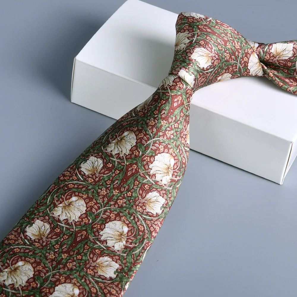 Vintage Silk Ties Men's Fashion 8cm Flower Floral Necktie For Men Wedding Business Meeting Gravata Soft Printing Tie Wed Gifts