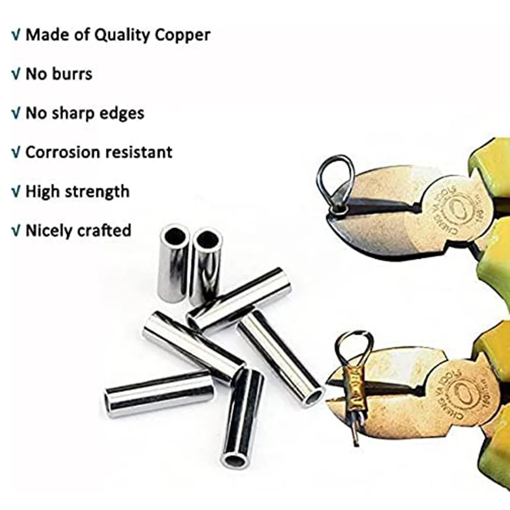 100Pcs Single Barrel Crimp Sleeves Copper Tube Fishing Line Crimping Loop Sleeves Cable Ferrule Wire Rope Connector Rigging