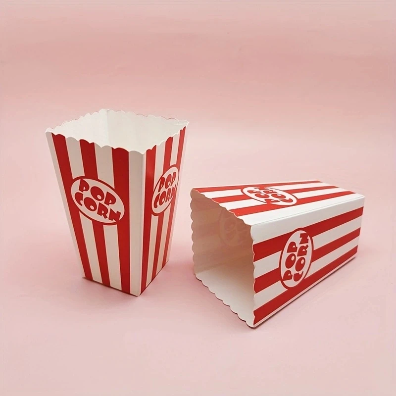 12/48pcs Striped Classic Red and White Striped Paper Popcorn Boxes Disposable Snack Containers for Movie Night Party
