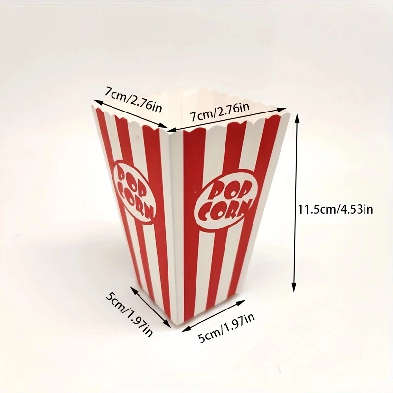 12/48pcs Striped Classic Red and White Striped Paper Popcorn Boxes Disposable Snack Containers for Movie Night Party