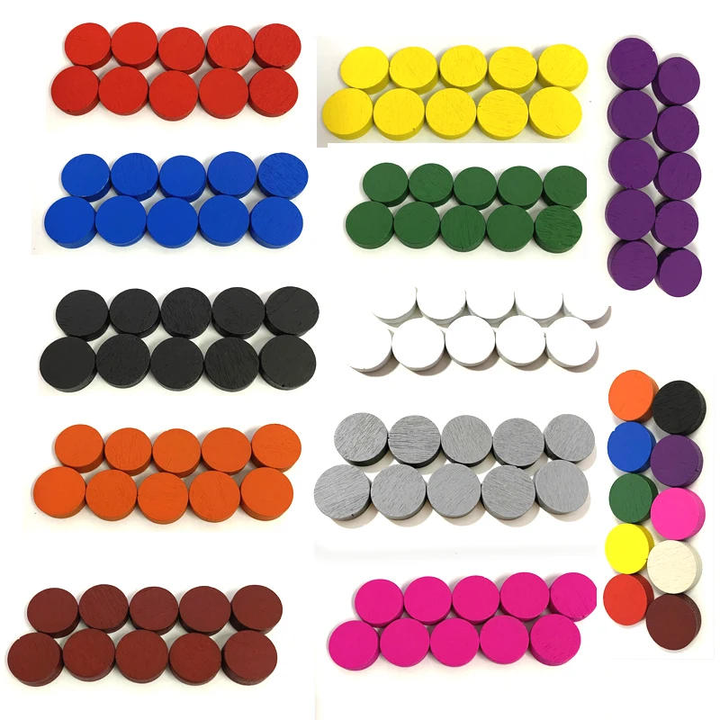 100 Pieces Diameter 15*5 MM Wooden Pawn Game Pieces Colorful Chess For Tokens Board Game/Educational Games Accessories