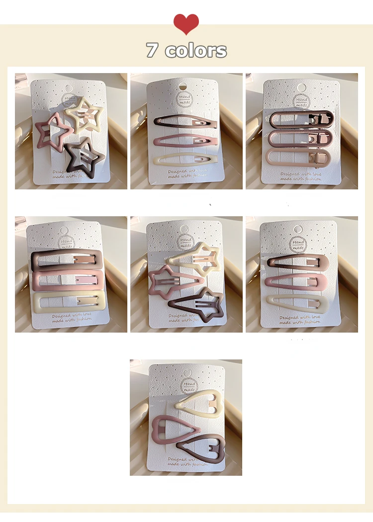 3/6 Pcs/Set New Girls Fashion Coffee Color Geometric Stars Ornament Pink Hair Clips Adult Sweet Hairpins Female Hair Accessories