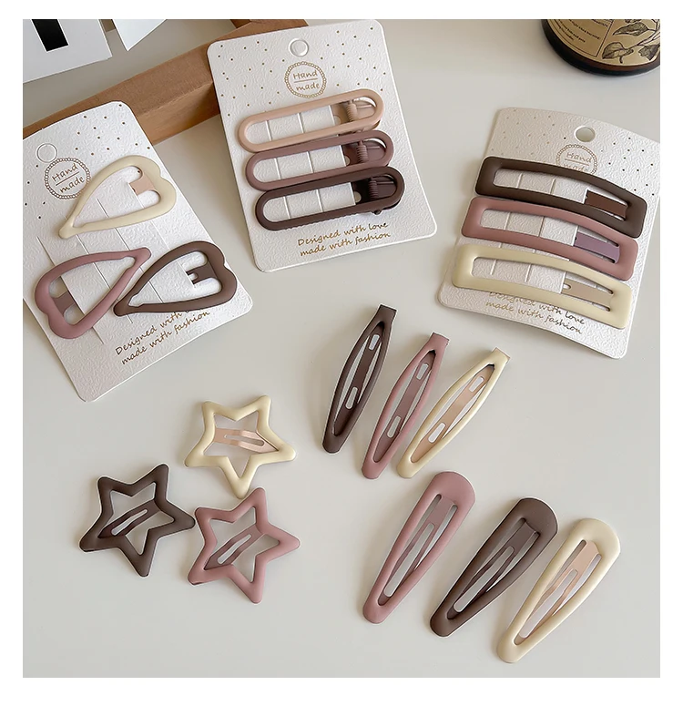 3/6 Pcs/Set New Girls Fashion Coffee Color Geometric Stars Ornament Pink Hair Clips Adult Sweet Hairpins Female Hair Accessories