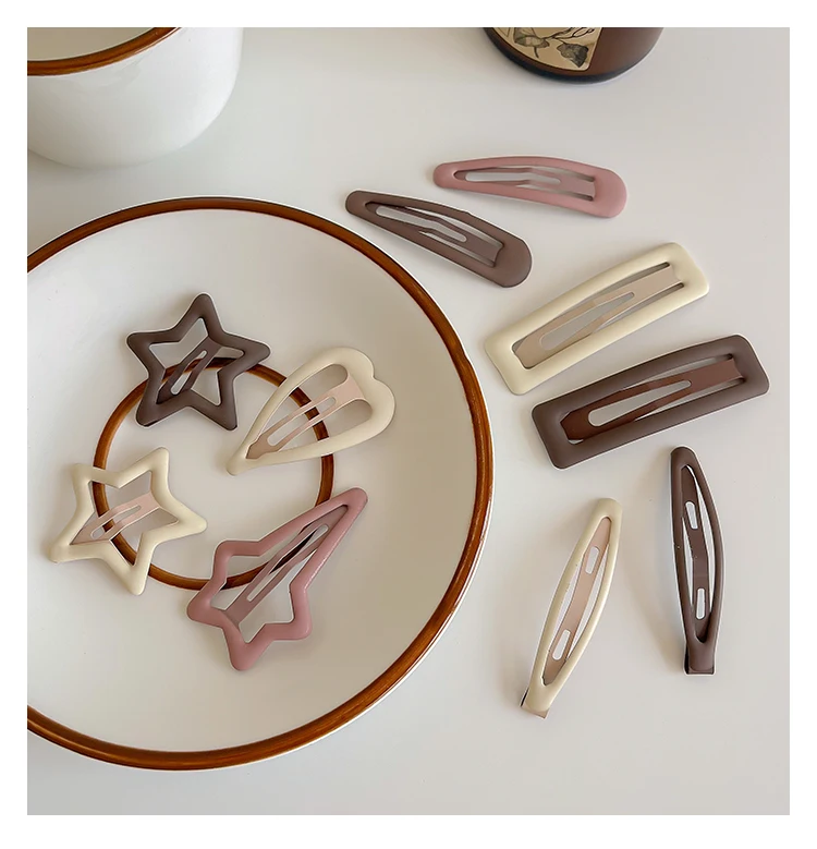 3/6 Pcs/Set New Girls Fashion Coffee Color Geometric Stars Ornament Pink Hair Clips Adult Sweet Hairpins Female Hair Accessories