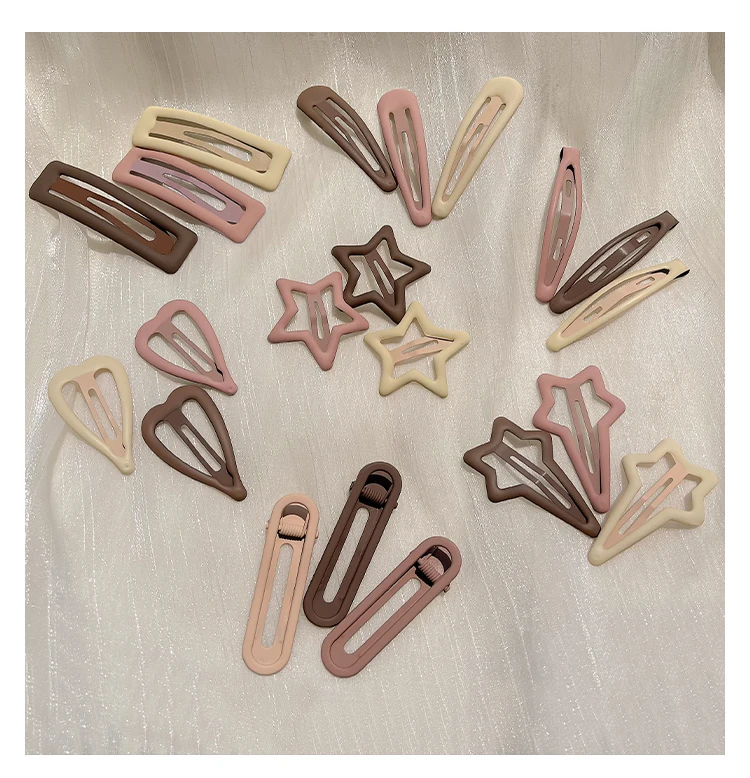 3/6 Pcs/Set New Girls Fashion Coffee Color Geometric Stars Ornament Pink Hair Clips Adult Sweet Hairpins Female Hair Accessories