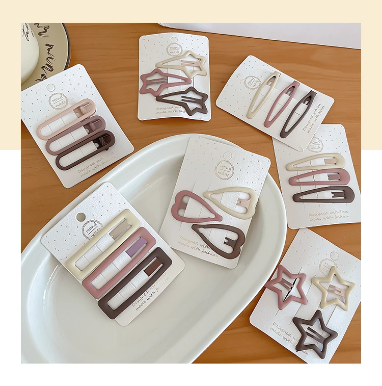 3/6 Pcs/Set New Girls Fashion Coffee Color Geometric Stars Ornament Pink Hair Clips Adult Sweet Hairpins Female Hair Accessories
