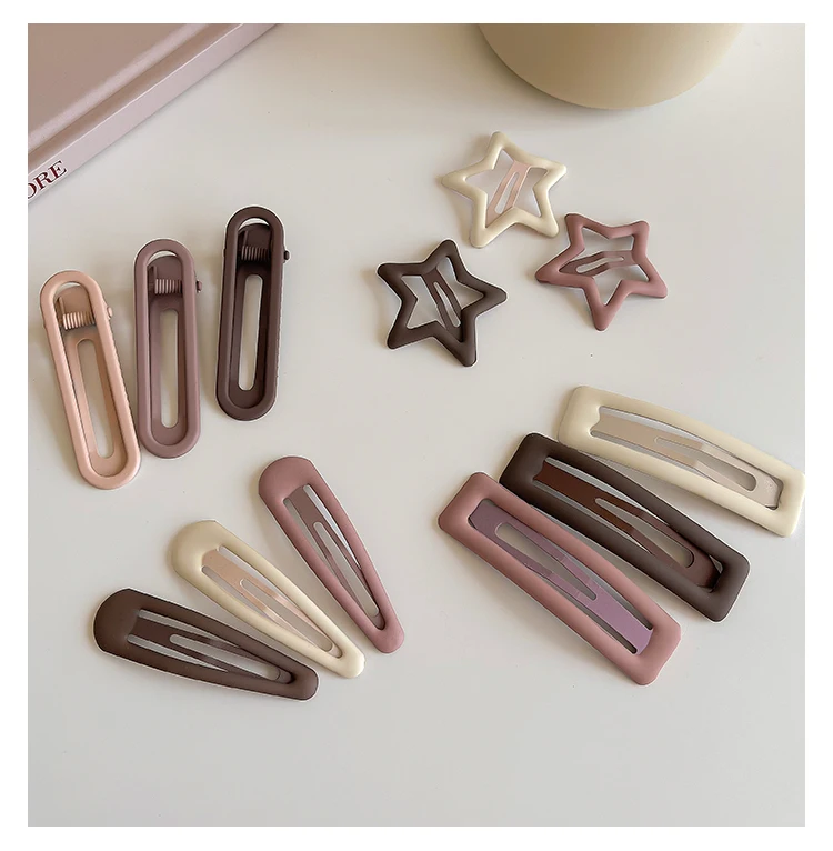 3/6 Pcs/Set New Girls Fashion Coffee Color Geometric Stars Ornament Pink Hair Clips Adult Sweet Hairpins Female Hair Accessories