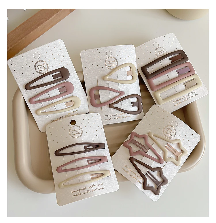 3/6 Pcs/Set New Girls Fashion Coffee Color Geometric Stars Ornament Pink Hair Clips Adult Sweet Hairpins Female Hair Accessories