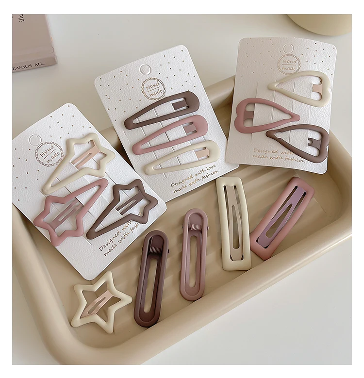 3/6 Pcs/Set New Girls Fashion Coffee Color Geometric Stars Ornament Pink Hair Clips Adult Sweet Hairpins Female Hair Accessories