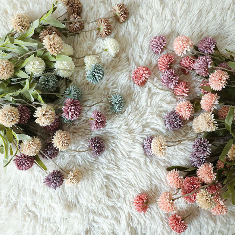 Dandelion Artificial Flowers Wedding Decoration 5 Head Fake Flowers Small Thorn Ball DIY Home Decor Bouquet Valentine's Day Gift