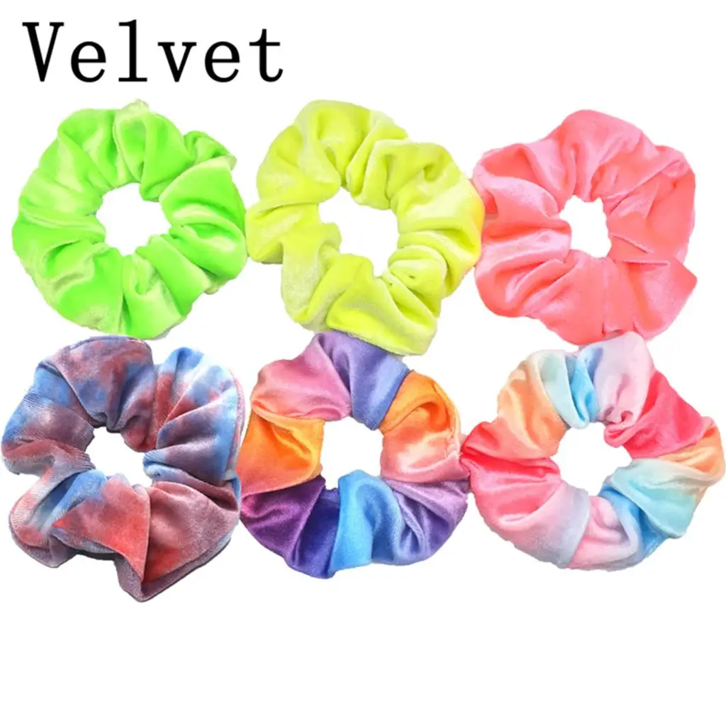 6pcs/lot Hair Scrunchies Accessories Elastic Band Holder Headwear Ties Tie Dye Color Leopard Velvet Neon Women Girls Scrunchy