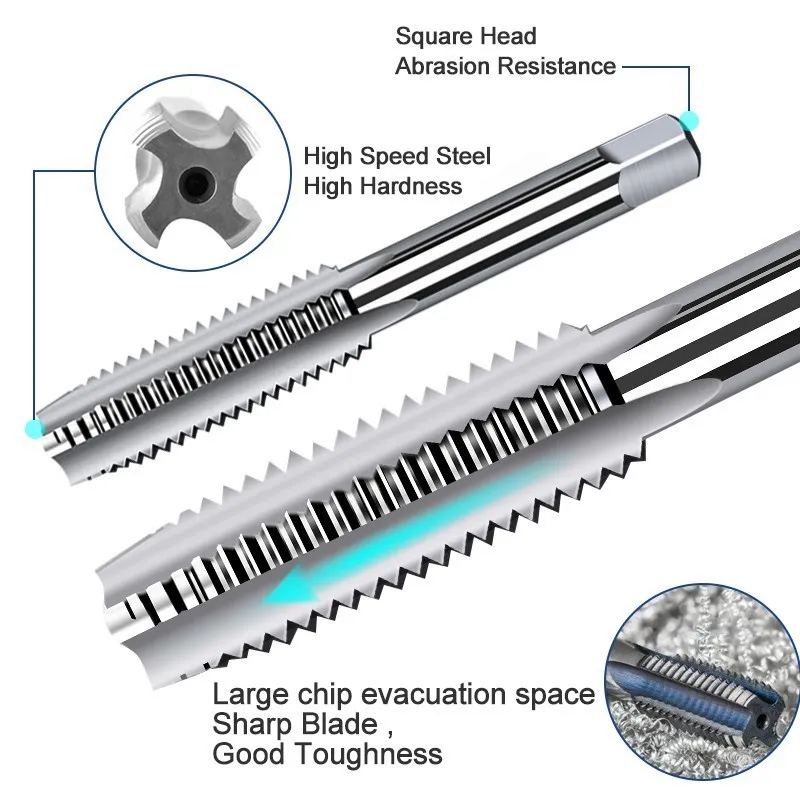 Screw Tap And Die Set HSS Metric Right Hand Machine Plug Tap Straight Flute 2pcs HSS Hand Tap Drill Bit M10 M12 M14 M15 M16