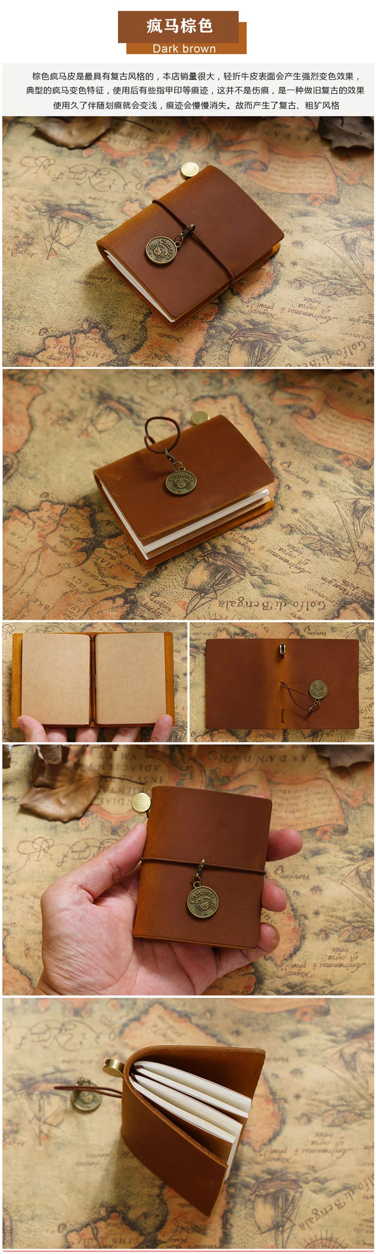 Handmade Vintage Traveler Booklet Mini Edition MINI Loose-leaf Notebook Top Layer Cowhide Pocket Diary Book Notebook