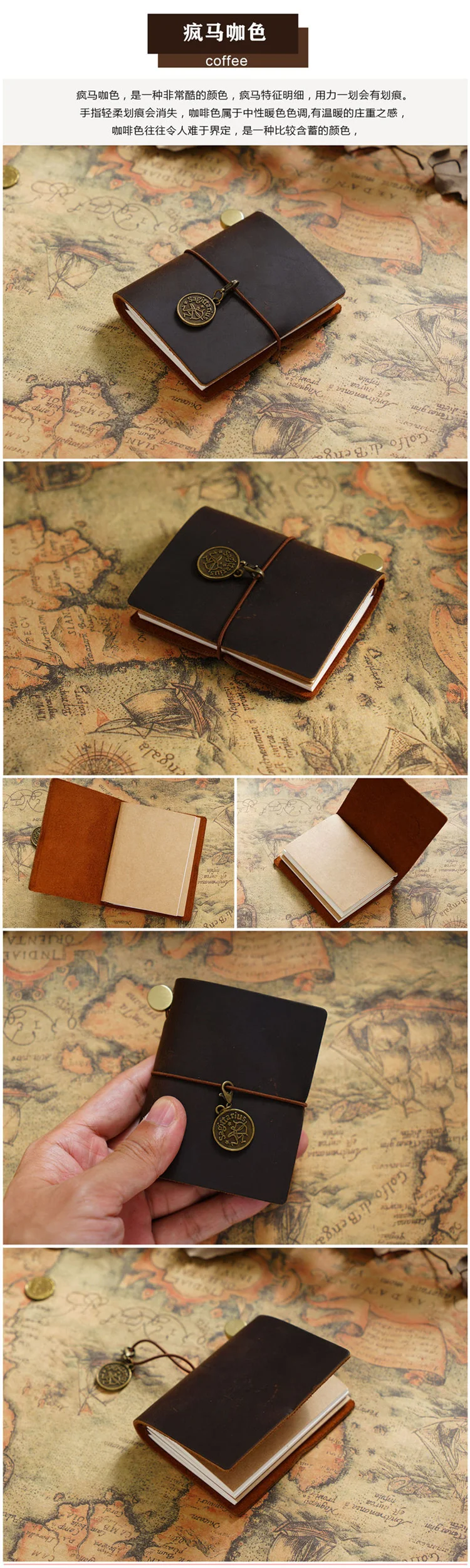 Handmade Vintage Traveler Booklet Mini Edition MINI Loose-leaf Notebook Top Layer Cowhide Pocket Diary Book Notebook