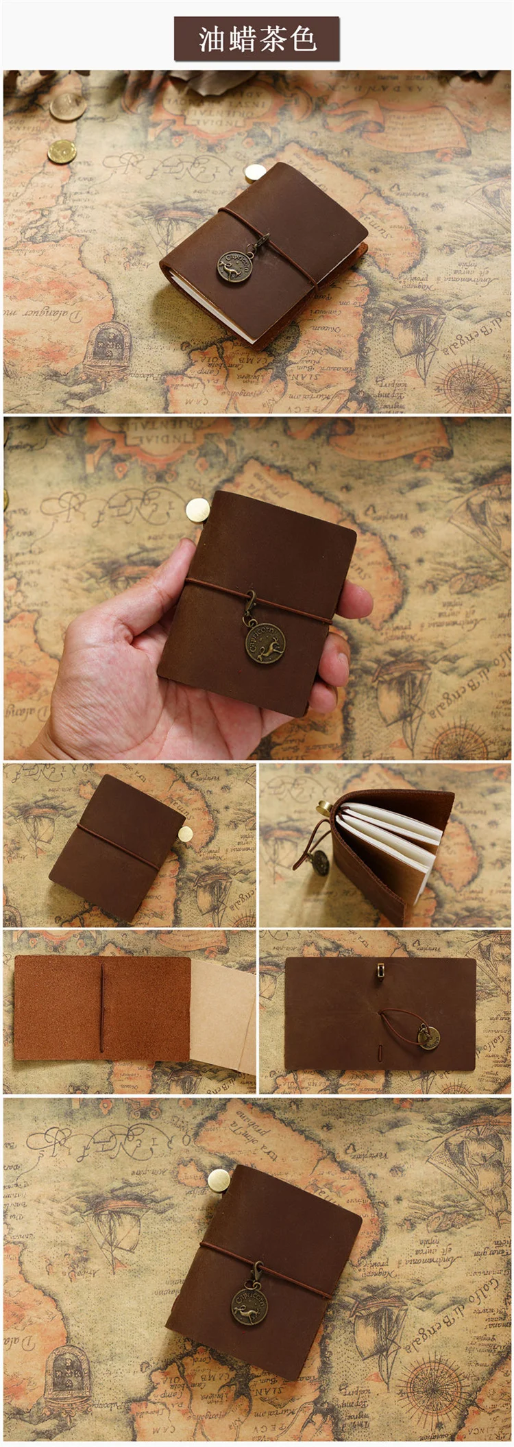 Handmade Vintage Traveler Booklet Mini Edition MINI Loose-leaf Notebook Top Layer Cowhide Pocket Diary Book Notebook