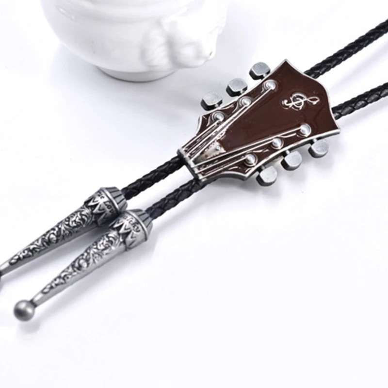 Western Bolo Tie Gaitar Bolo Tie Cowboy Leathers Necktie Moranse Bolo Tie Gaitar Music Necklace Sweater Chain Necklace