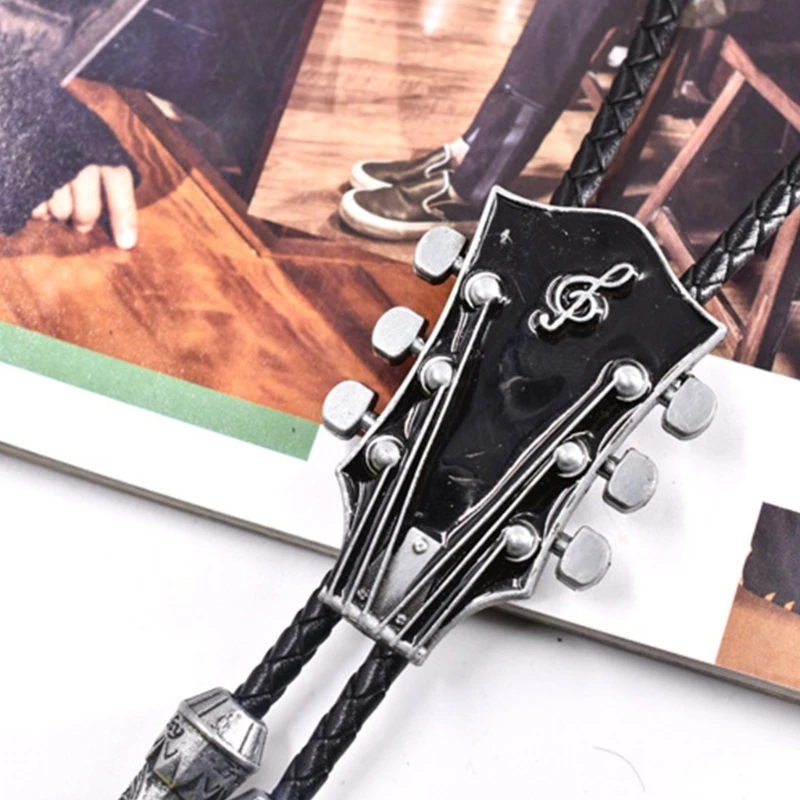Western Bolo Tie Gaitar Bolo Tie Cowboy Leathers Necktie Moranse Bolo Tie Gaitar Music Necklace Sweater Chain Necklace