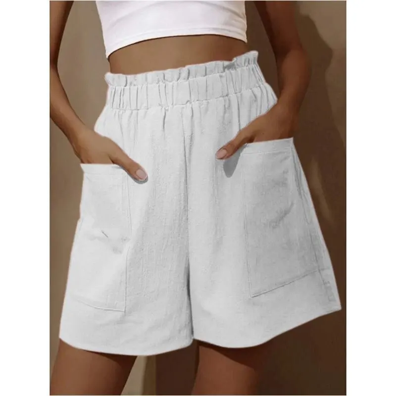 European and American Women's Cotton and Linen Flower Bud High Waist Shorts Fashionable Large Wide Leg Casual Shorts