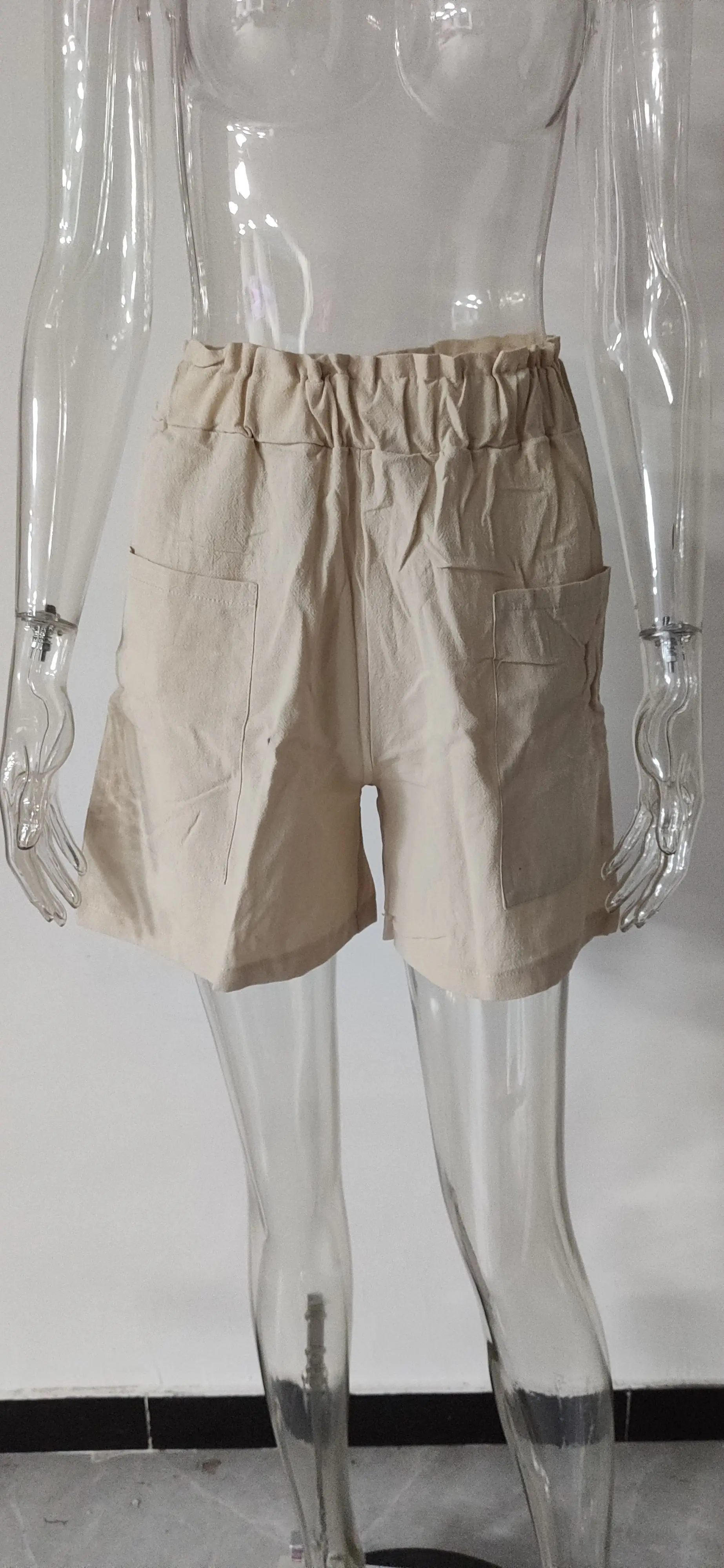 European and American Women's Cotton and Linen Flower Bud High Waist Shorts Fashionable Large Wide Leg Casual Shorts