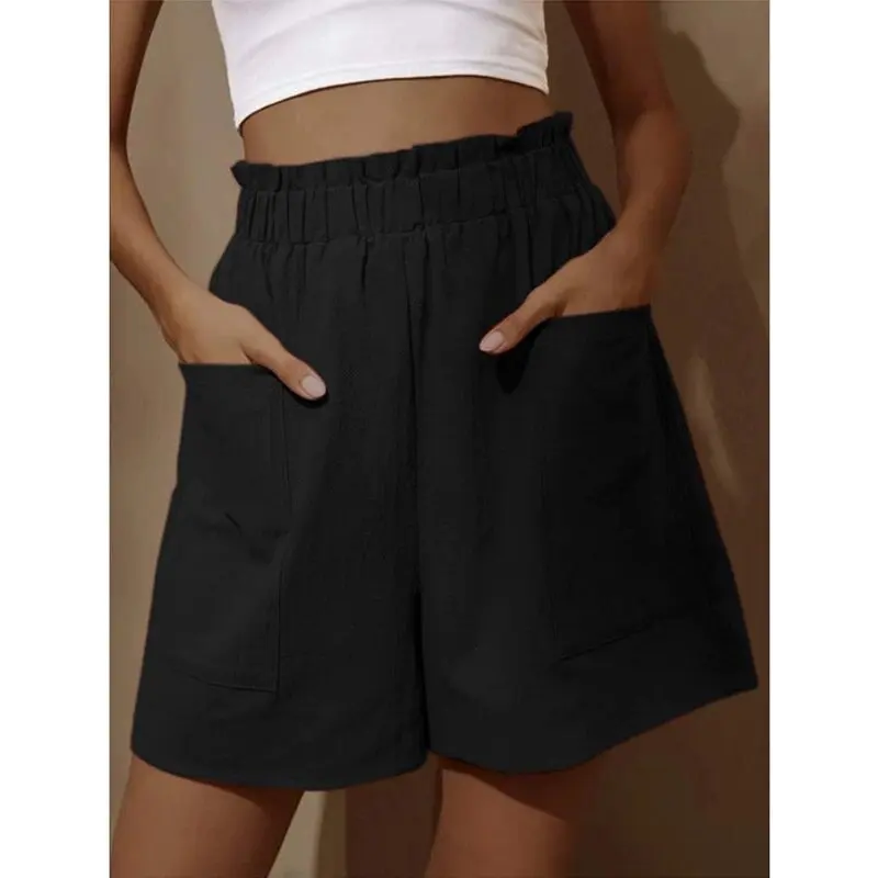 European and American Women's Cotton and Linen Flower Bud High Waist Shorts Fashionable Large Wide Leg Casual Shorts