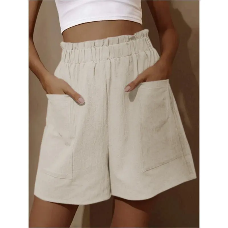 European and American Women's Cotton and Linen Flower Bud High Waist Shorts Fashionable Large Wide Leg Casual Shorts