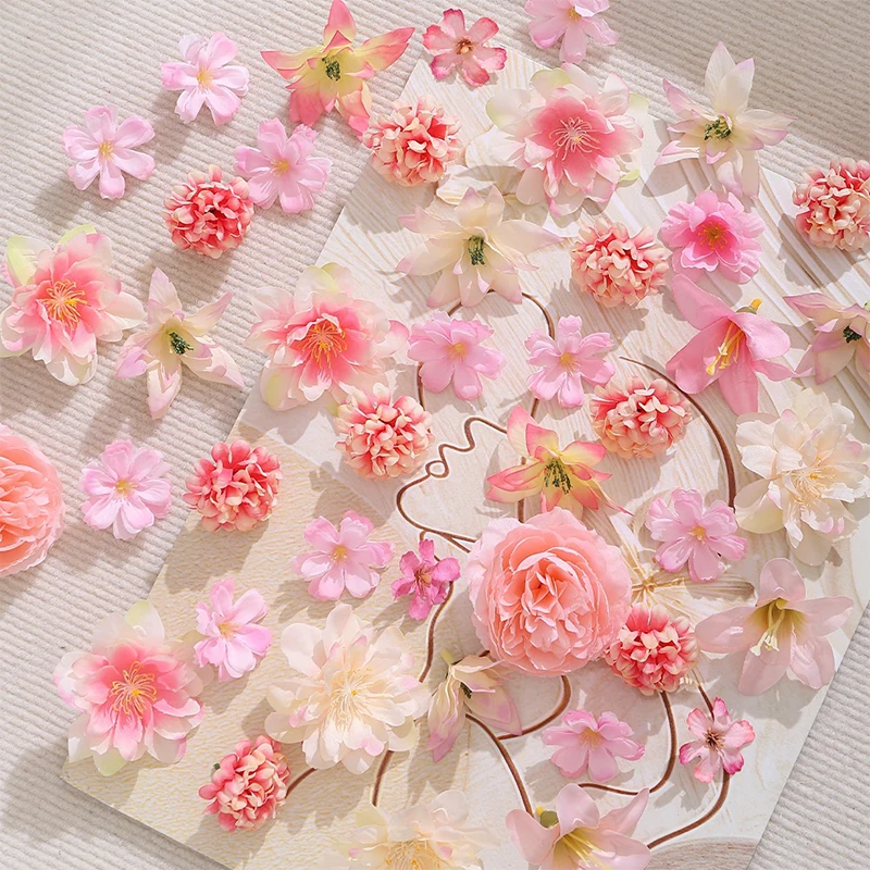 3-10cm Artificial Flower Head Mini Silk Artificial Rose Peony Daisy Flower Craft Supplies Wedding Party Wreath Home Decoration