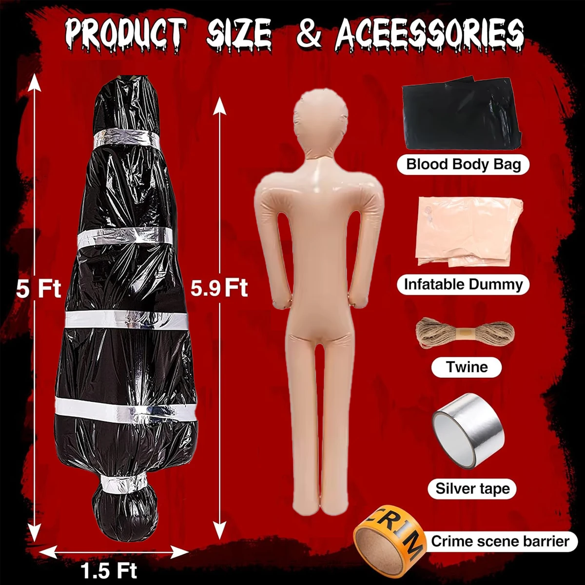 1 Set of 5Pcs Inflatable Human Model Full-Size Inflatable Dummy, Halloween DIY Decoration Role-Playing Props Fake Halloween Costume Display Yard Decoration