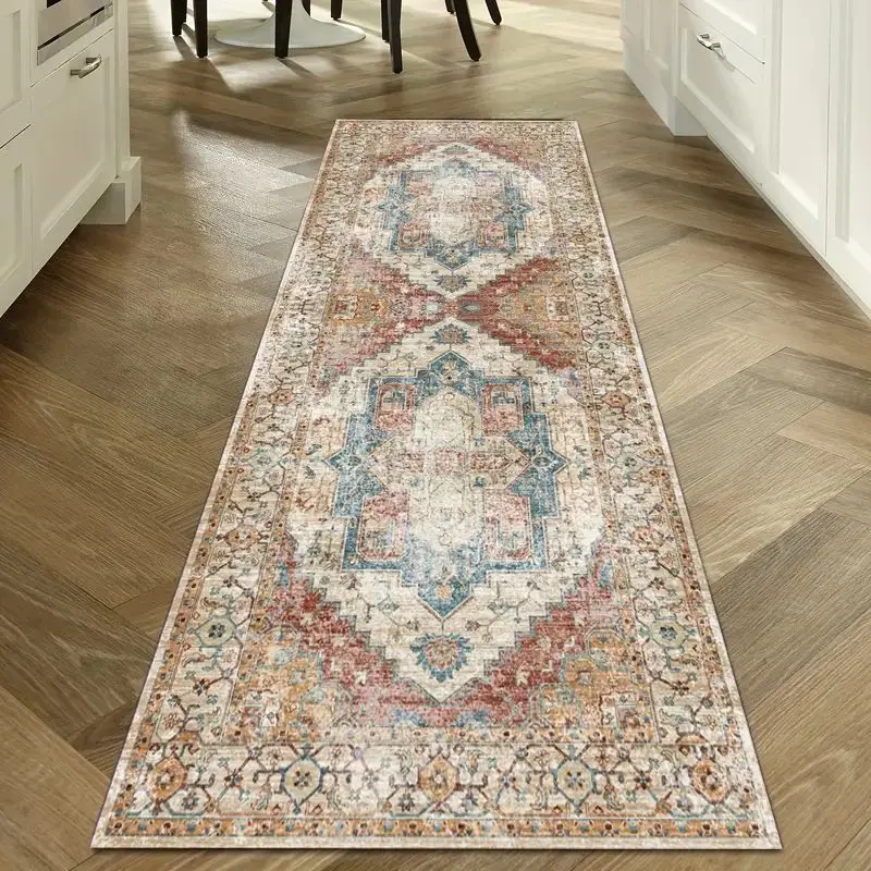 VIKAMA Washable Hallway Runner Rug for Home Decor Vintage Long Kitchen Carpets with Non Slip Backing Rug for Living Room Bedroom