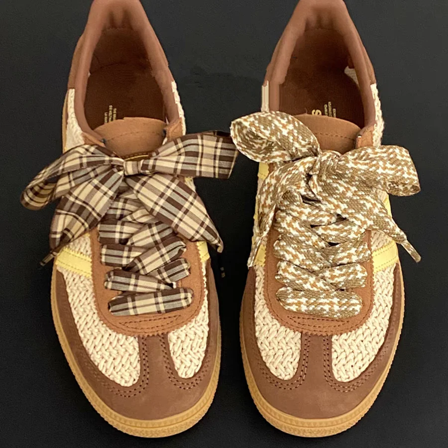 2.5 cm Width Autumn Winter Lattice Shoelaces Trendy Brown Shoelaces Beauty DE Traning Shoes Casual Sports Leather Shoes Laces