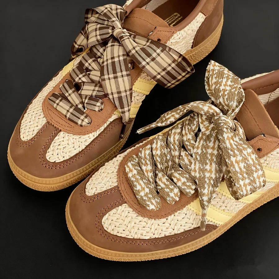 2.5 cm Width Autumn Winter Lattice Shoelaces Trendy Brown Shoelaces Beauty DE Traning Shoes Casual Sports Leather Shoes Laces