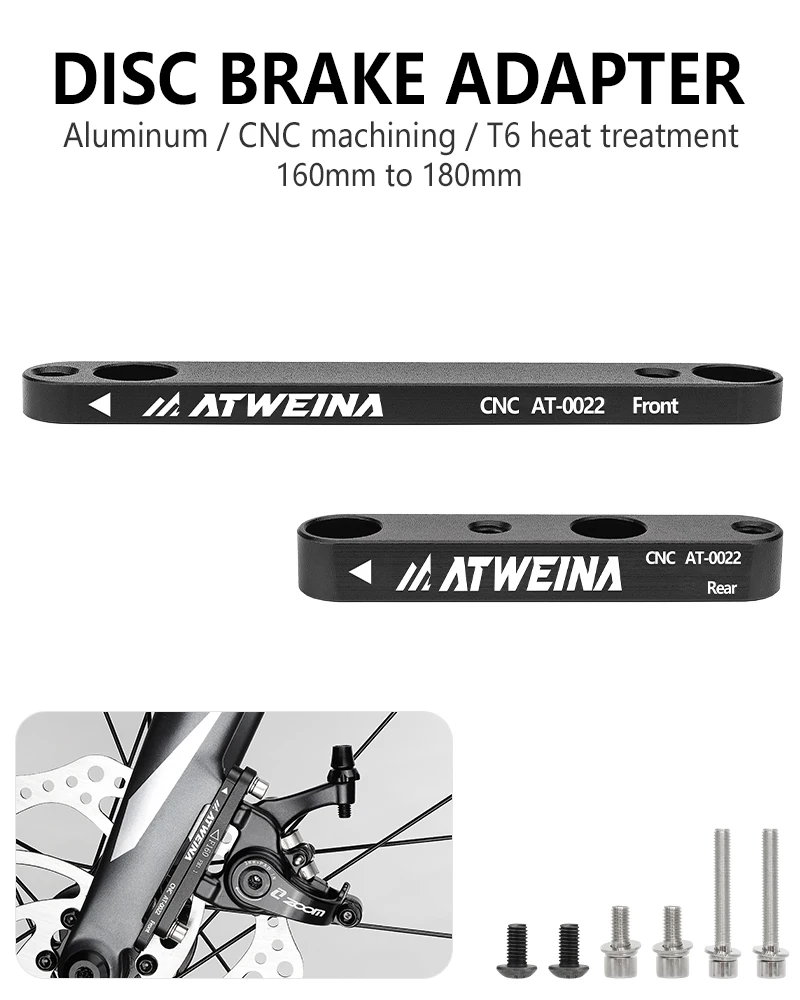 ATWEINA 160 to 180mm Disc Brake Adapter CNC Aluminum Alloy Front/Rear Conversion Bracket with Screws for Road Bike