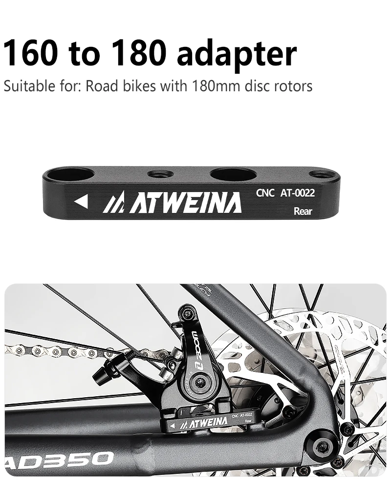 ATWEINA 160 to 180mm Disc Brake Adapter CNC Aluminum Alloy Front/Rear Conversion Bracket with Screws for Road Bike