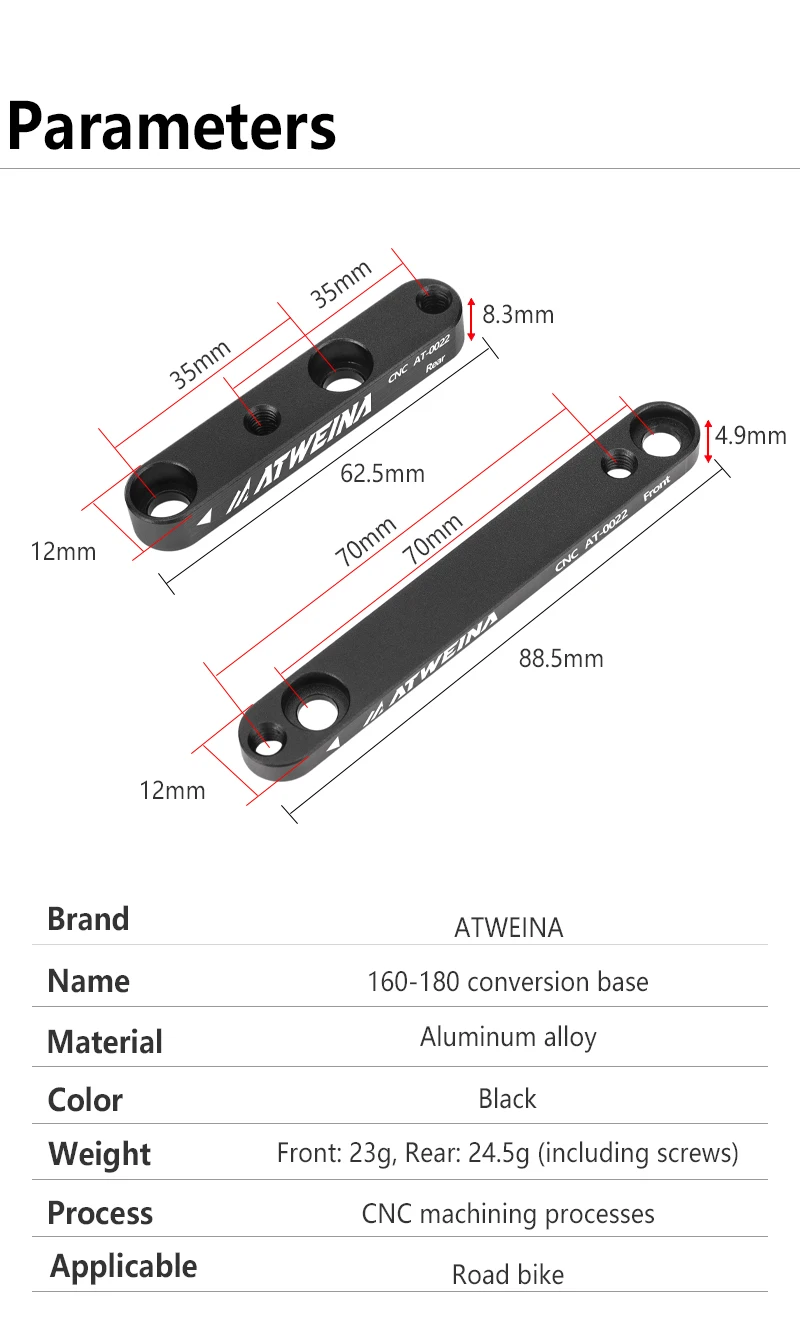 ATWEINA 160 to 180mm Disc Brake Adapter CNC Aluminum Alloy Front/Rear Conversion Bracket with Screws for Road Bike