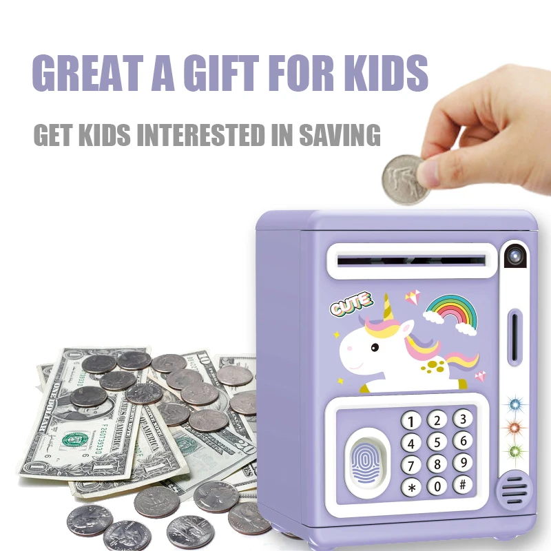 Christmas Gift with Box for Girls Boys Electronic Savings Tank Automatic Paper Rolling Simulated Facial Fingerprint Recognition