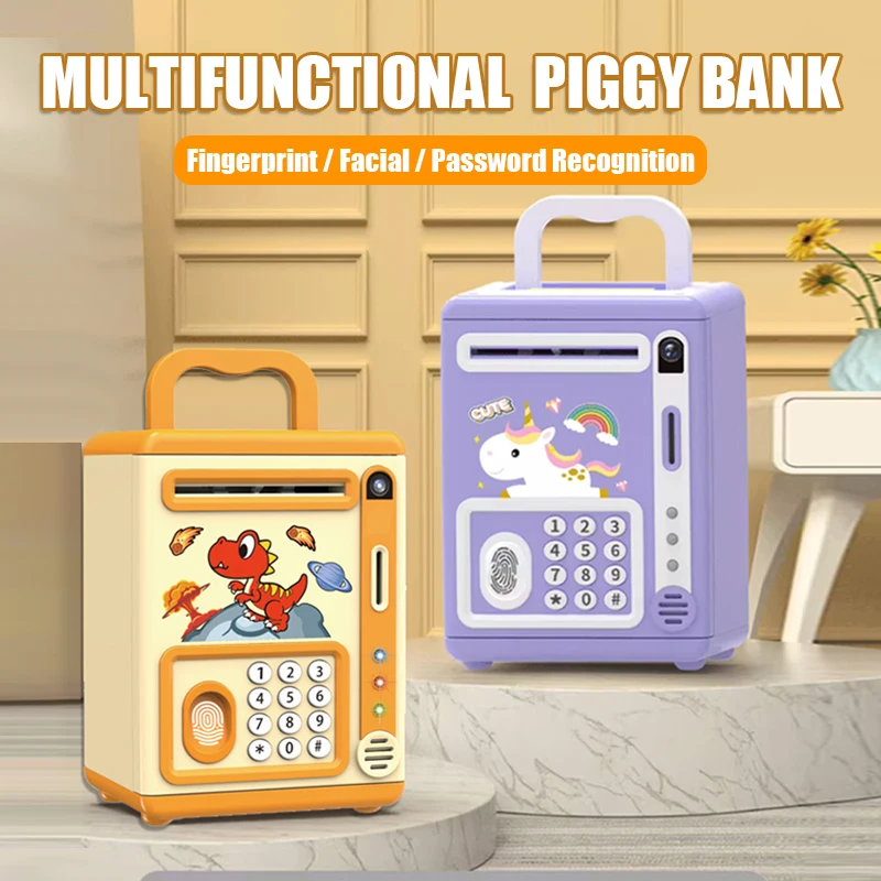 Christmas Gift with Box for Girls Boys Electronic Savings Tank Automatic Paper Rolling Simulated Facial Fingerprint Recognition