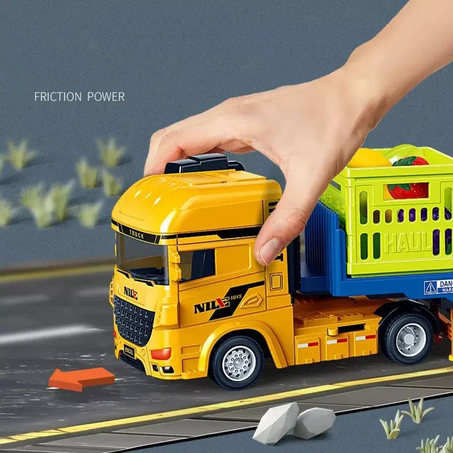 Simulation Alloy Die-Cast Freight Roadblock Fruit and Vegetable Transport Truck Baby Large Car Model Toy Children's Gift