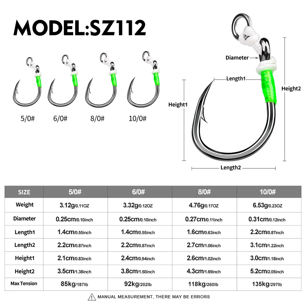 Proberos 5PCS Super Heavy Duty Ironplate Single Big Hook, Jigging Assist Saltwater Hooks